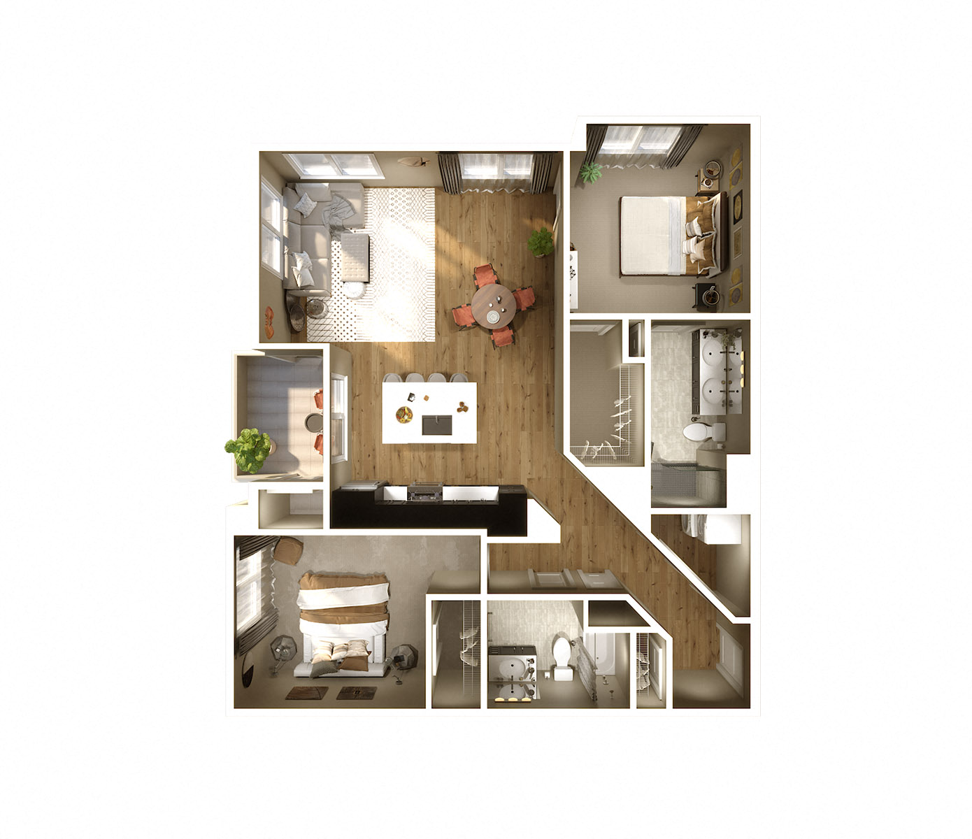 Floor plan for 2 beds, 2 baths, 1230 sqft